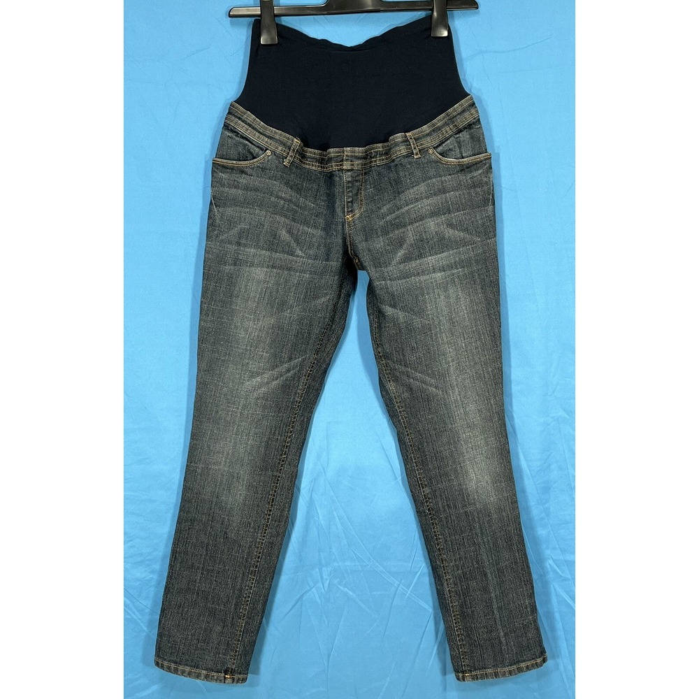 DUO MATERNITY Women's STRETCH DENIM 4-Pocket BELLY BAND Straight Leg JEANS Sz L